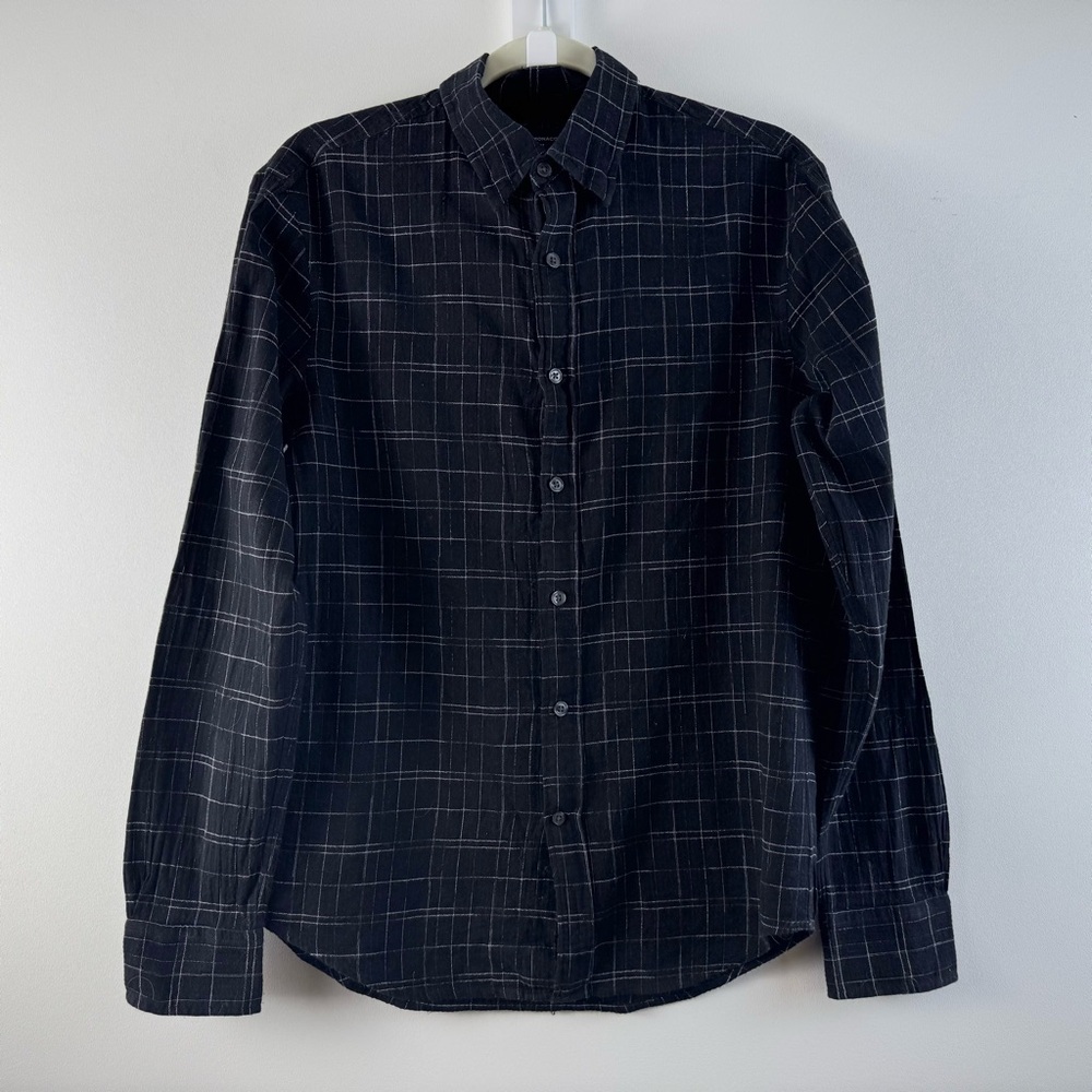 Club Monaco Button Front Shirt Black Small Slim Fit Black White India Preppy